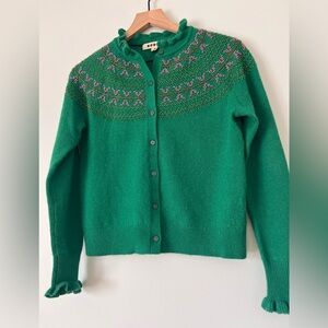 Boden Green Cardigan with Purple Details